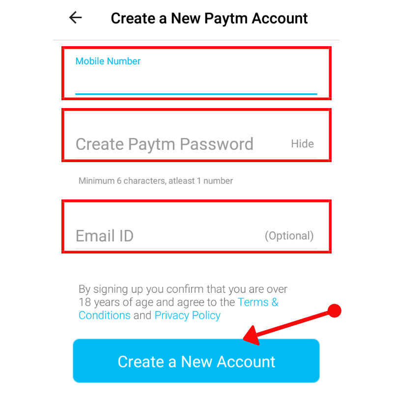 Paytm app signup page