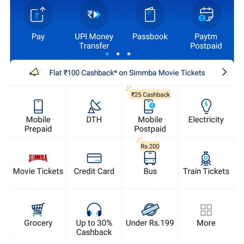Paytm App Home Page