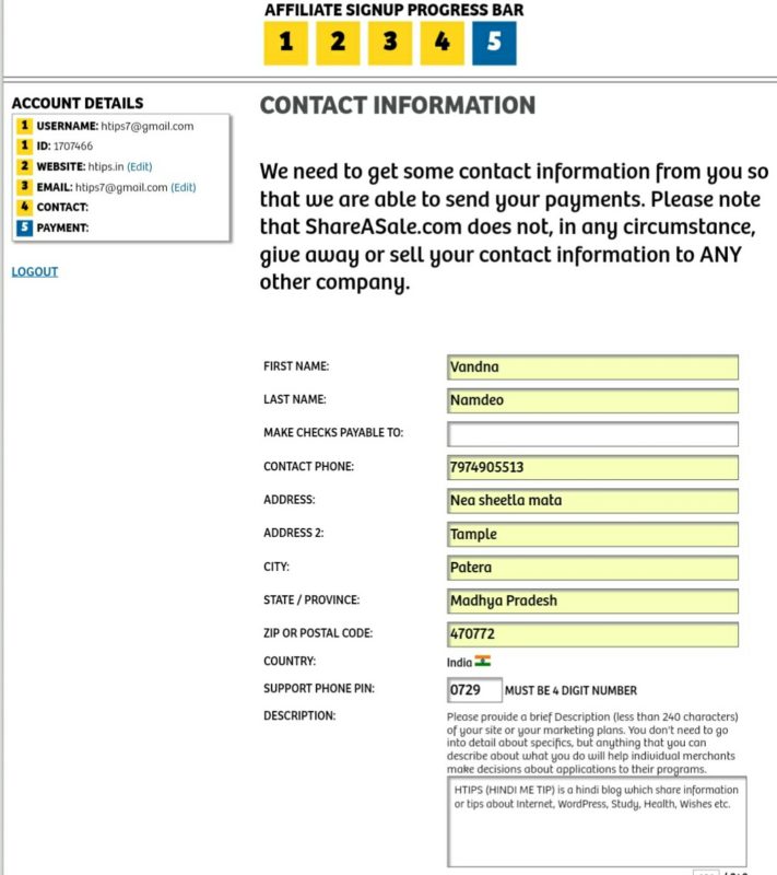 ShareASell Contact details form
