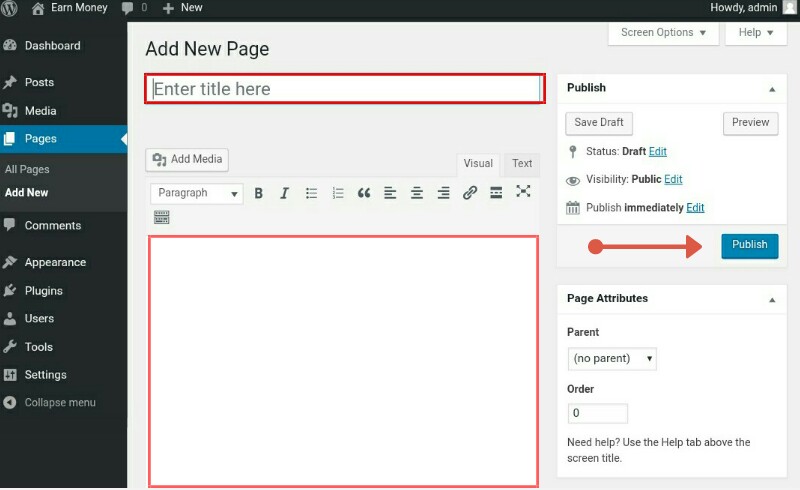 Create new wordpress website pages