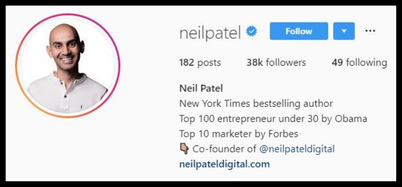 Neil Patel instagram profile